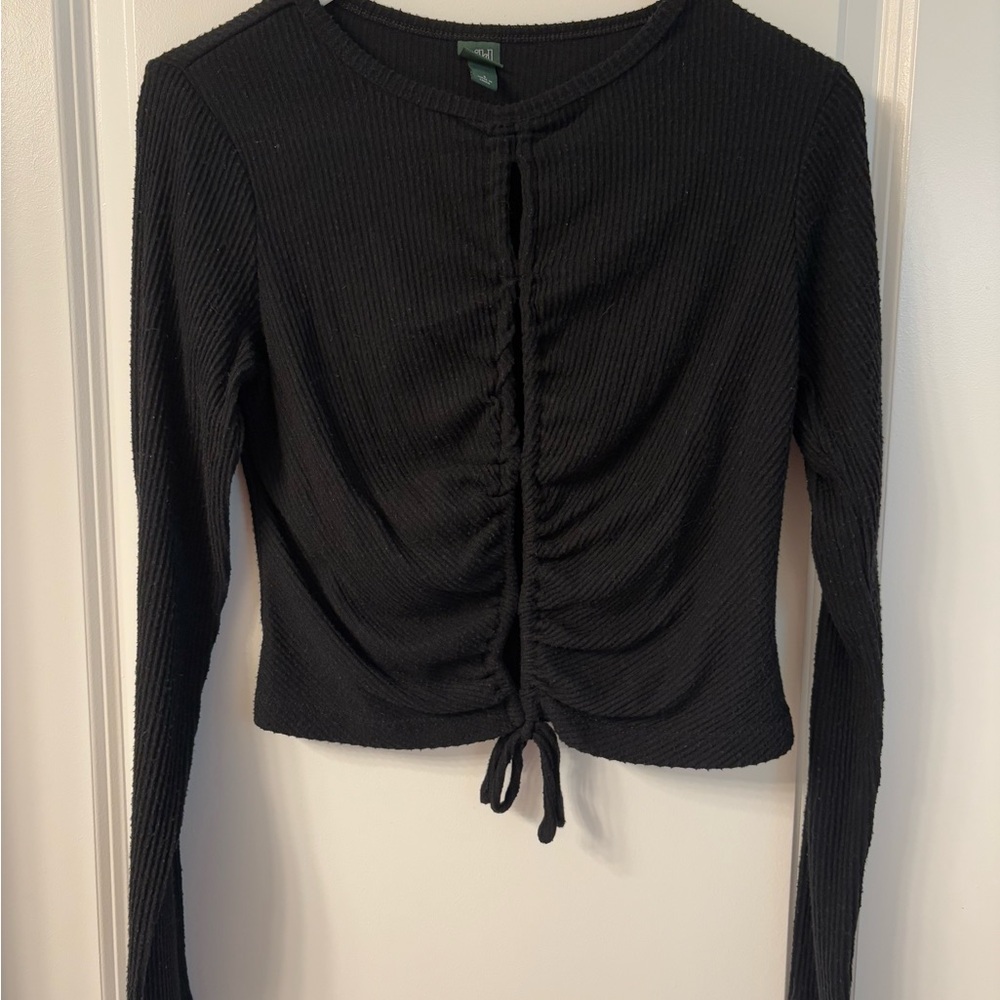 Wild Fable Black Ruched Tie Front Crop Top